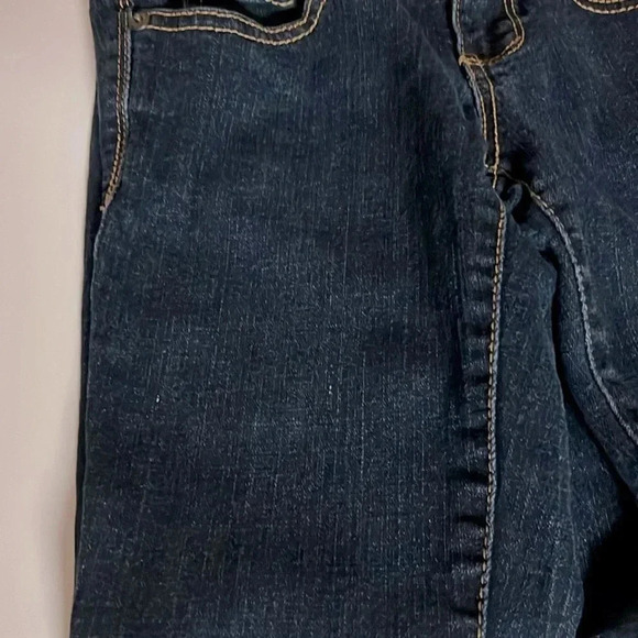 SO skinny dark wash jeans juniors size 1 xs gold orange stitch belt loops - Picture 3 of 10